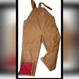 Carhartt Quilt Lined Duck Bib Overalls Bibs R02 Mens 54 X 30 EUC Work Winter USA